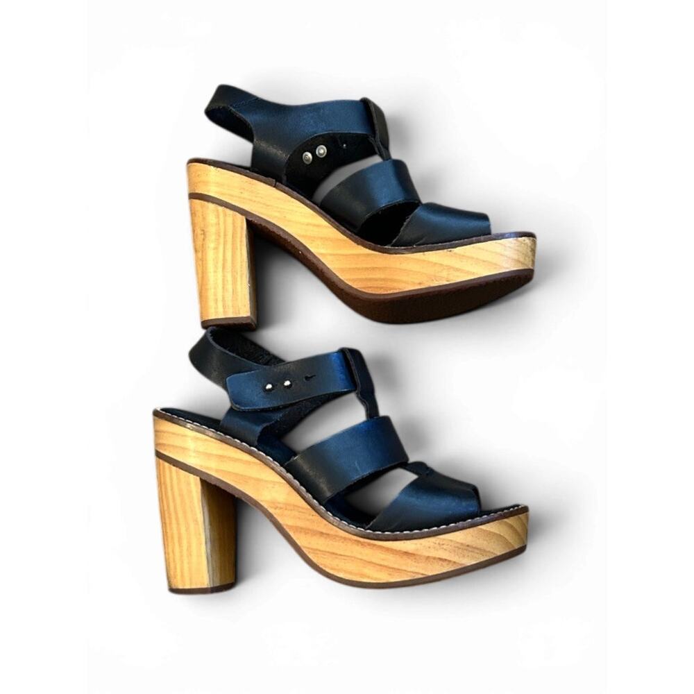 Madewell Clara Clog Sandal Black Leather Wooden Platform Size 37/7